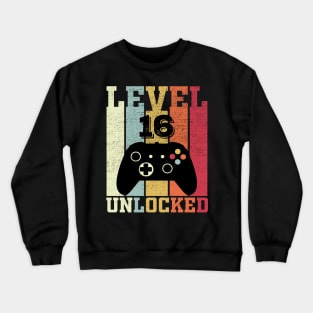 Level 16 Unlocked Funny Video Gamer 16th Birthday Gift Crewneck Sweatshirt